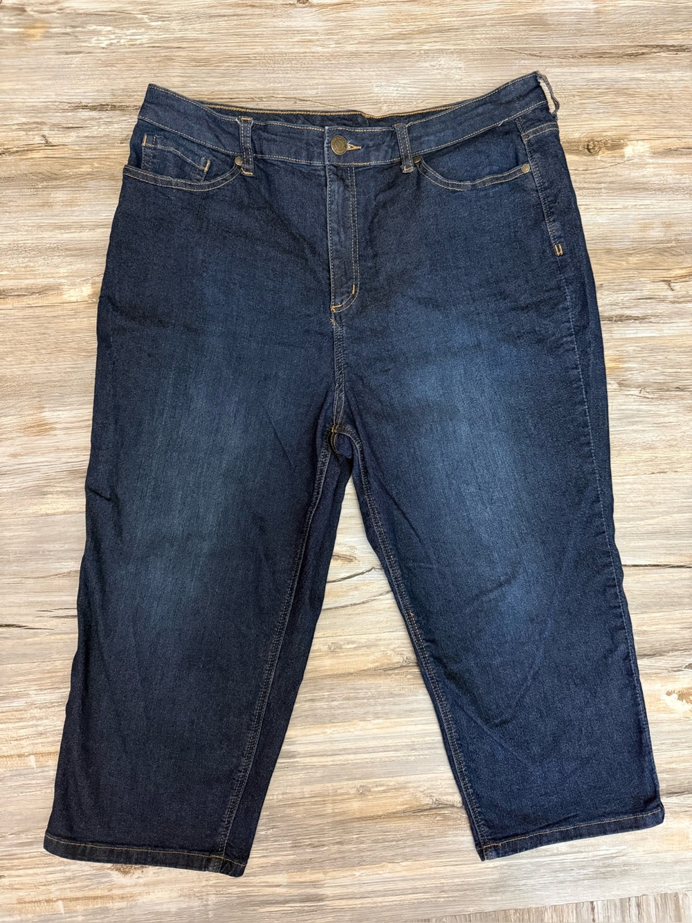 Christopher & Banks Jeans Women’s 14 Dark Wash Blue Denim Straight Capri Stretch